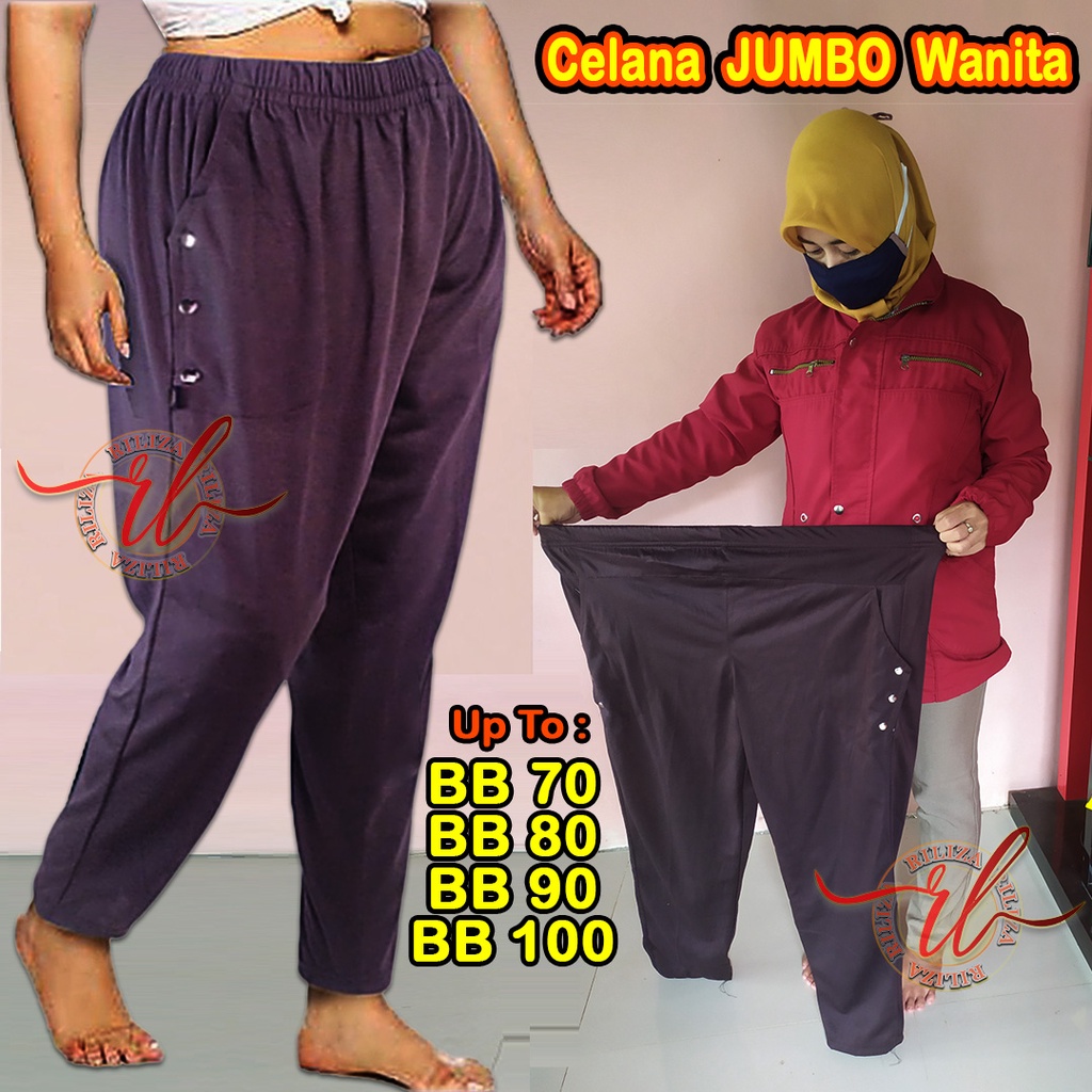 Celana Jumbo Wanita Big Size Pants Murah Pinggang Karet Cewek Bigsize Oversize BB 100 Wanita Jumbo