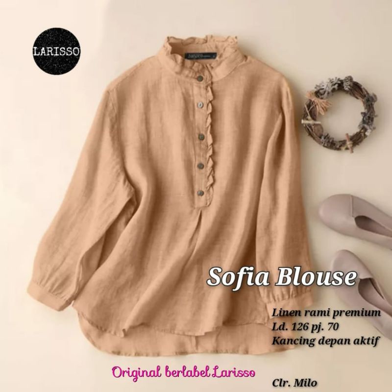 Sofia blouse katun linen super jumbo ld 125 xxxl