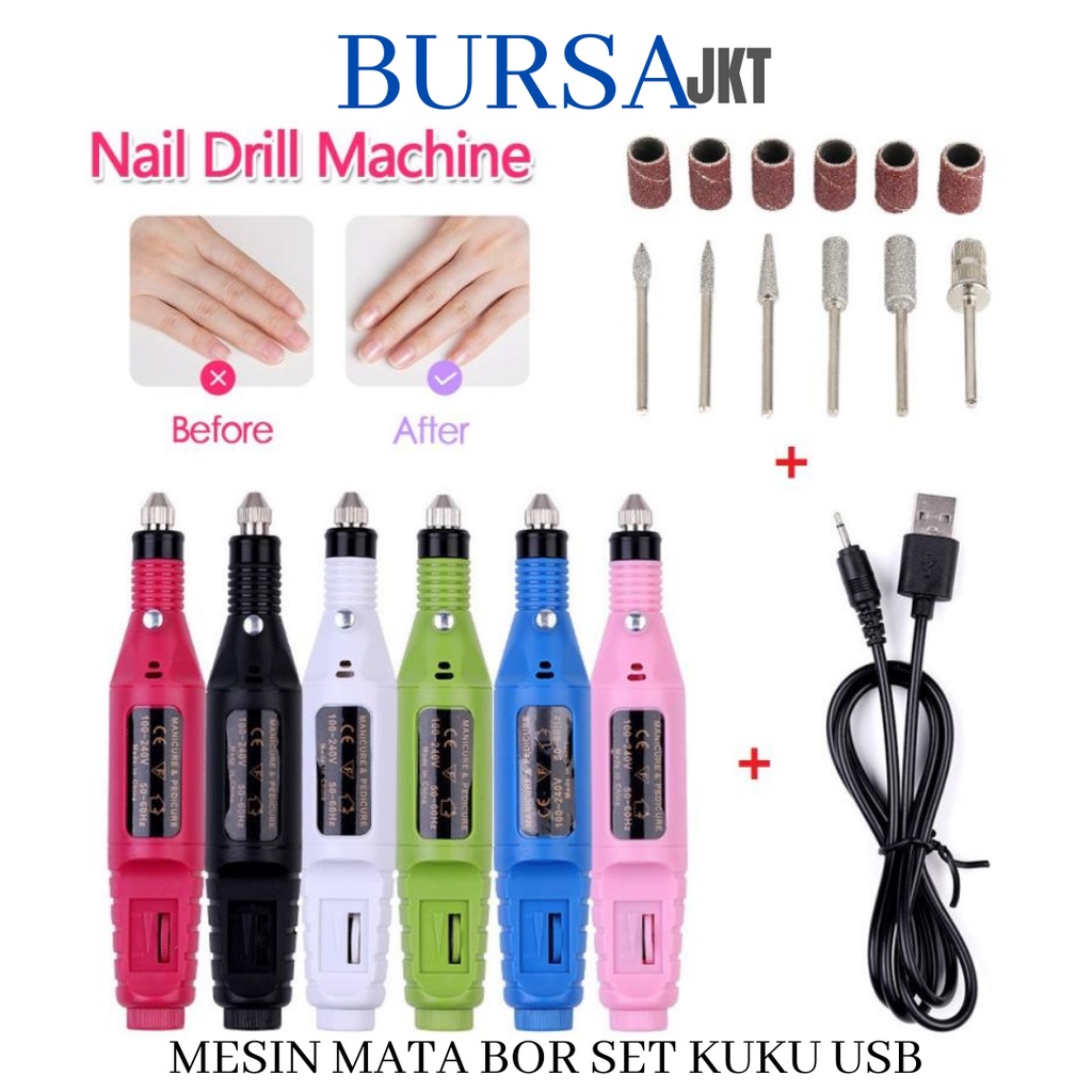 BOR MINI ELEKTRIK SET  NAIL DRILL GRINDING MANICURE MESIN KIKIR AMPLAS KUKU LISTRIK ART USB