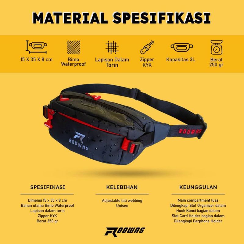 &quot;waistbag rekomen&quot; tas kerja -- TAS SELEMPANG PRIA-Tas Bahu &quot;full waterproof&quot; roowns series 270