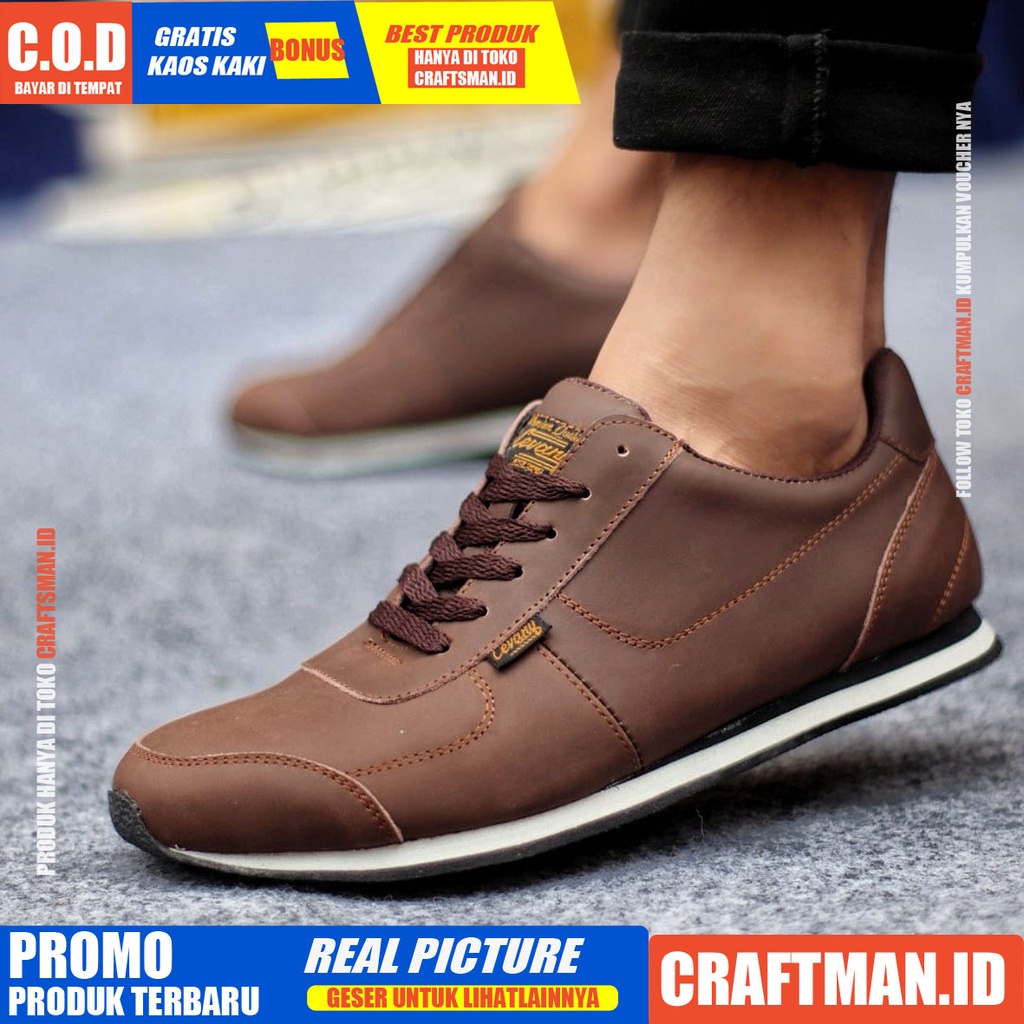 CRAFTS X MORLEY Sepatu Sneaker Pria Cowok/Cowo Kulit Asli Sepatu Pria Sneakers Casual Keren Ori Sepatu Kasual Kerja Kuliah Santai Joging Gaya Keren Kekinian Murah Terlaris