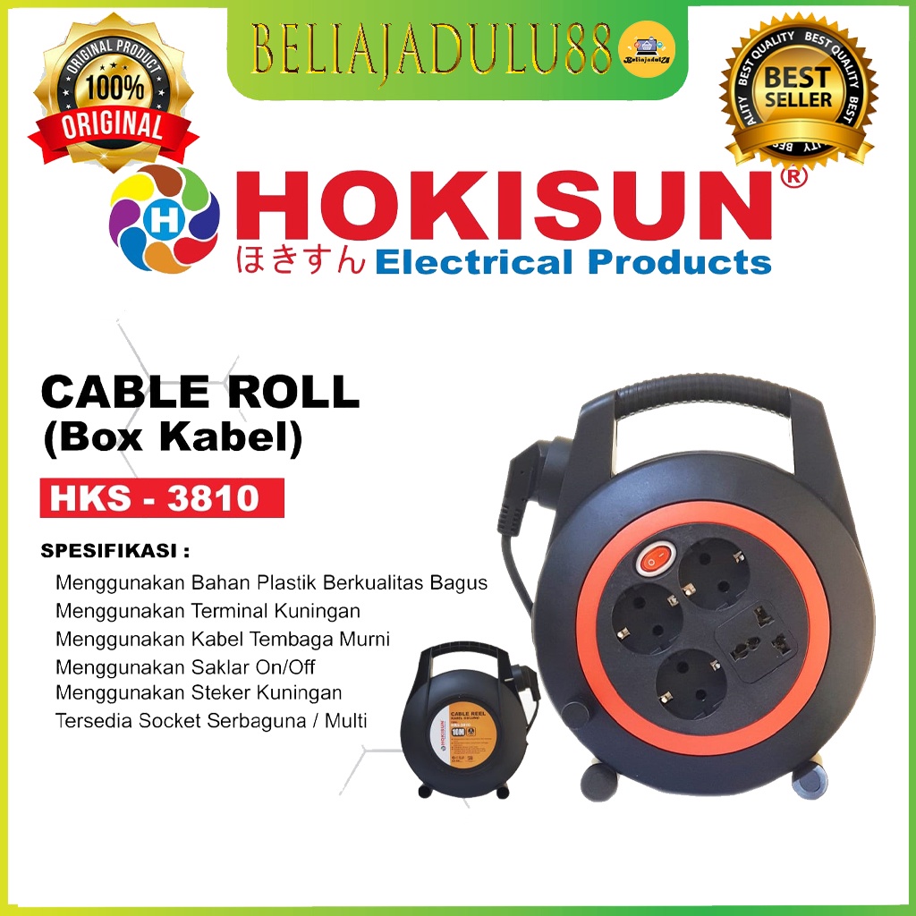 Beliajadulu88 Kabel Roll 10m plus Saklar HOKISUN Stop Kontak Lubang 4 Saklar Kabel 10 Meter Kabel Gulung