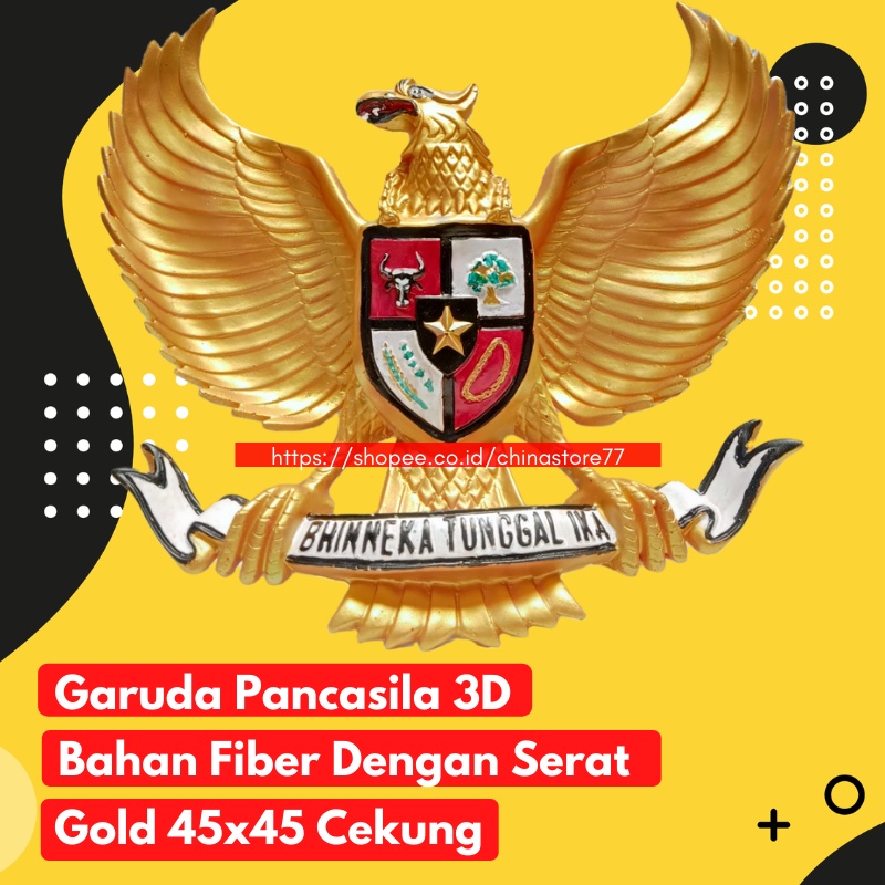 Pajangan Dinding Garuda Pancasila 3 Dimensi Fiber Lambang Negara Logo Burung Garuda Gold Timbul