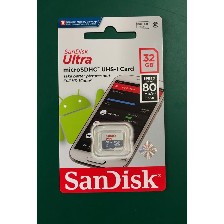 MicroSD Sandisk 32GB speed 80MBps