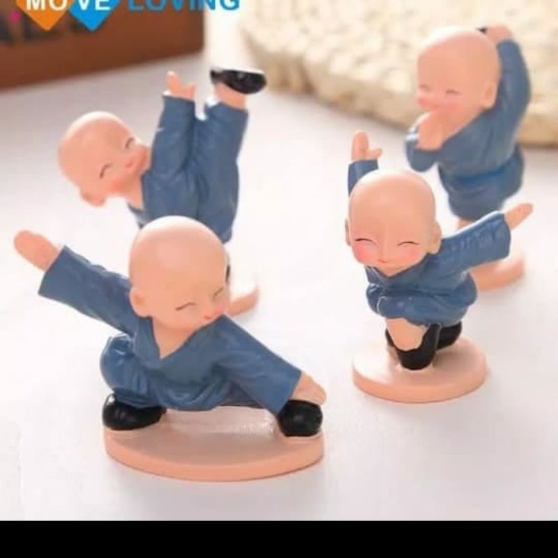 Laristerus79 ⭐⭐⭐⭐⭐MINIATUR SHAOLIN KUNGFU ISI 4 BIRU pajangan keramik dashboard mobil biksu wushu