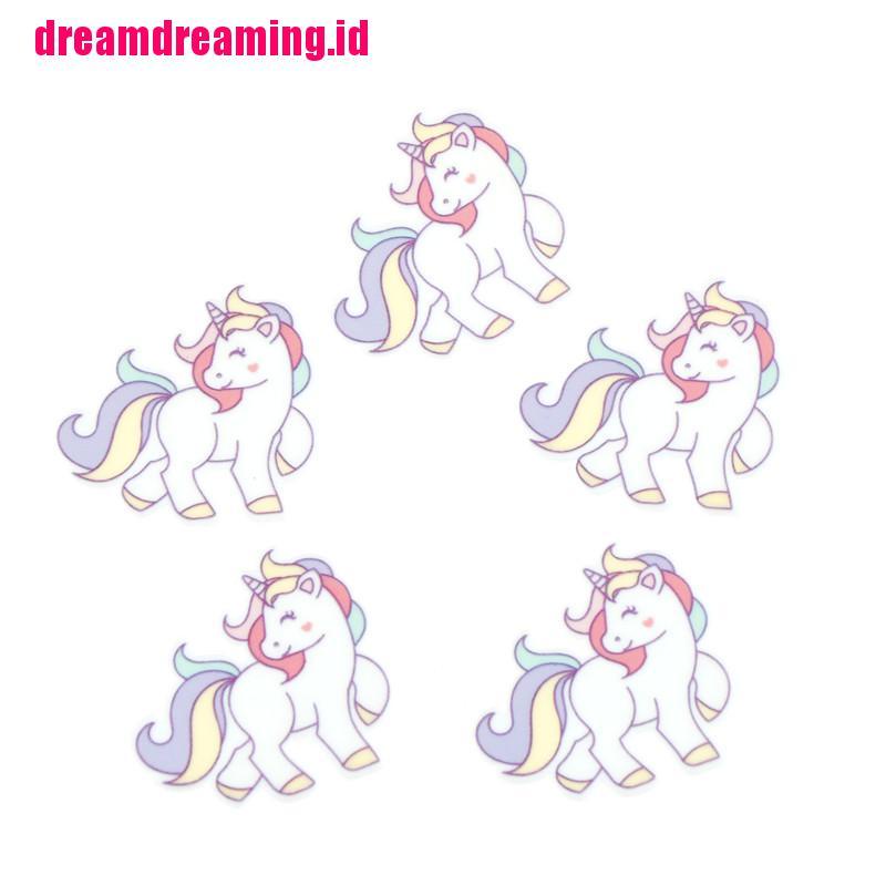 5pcs Cabochon Flat Back Bahan Resin Desain Unicorn Untuk Dekorasi Casing Ponsel DIY