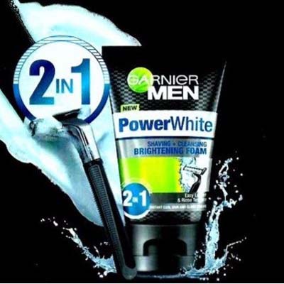 Garnier Men Power White Shaving + Brightening Foam Cleanser 50 | 100 ml | Facial Wash Face | Sabun Cukur Pria