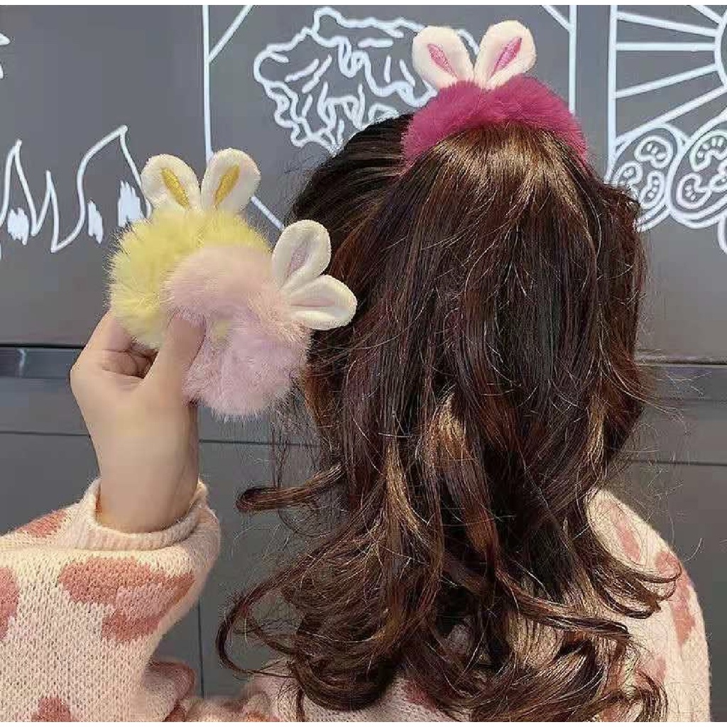 Ikat Rambut Bulu Elastis Motif Kartun Lucu Kelinci Rabbit Korean Style