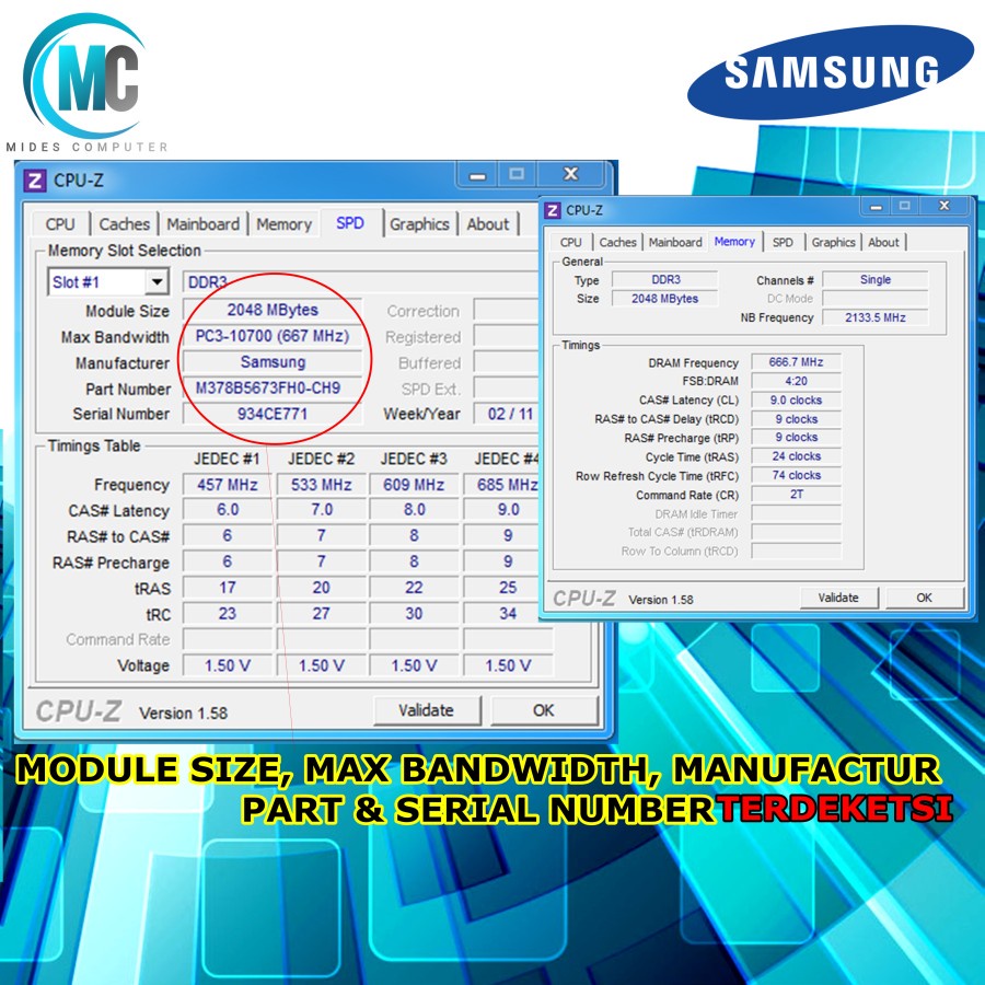 Memory RAM komputer 2GB DDR3 SAMSUNG