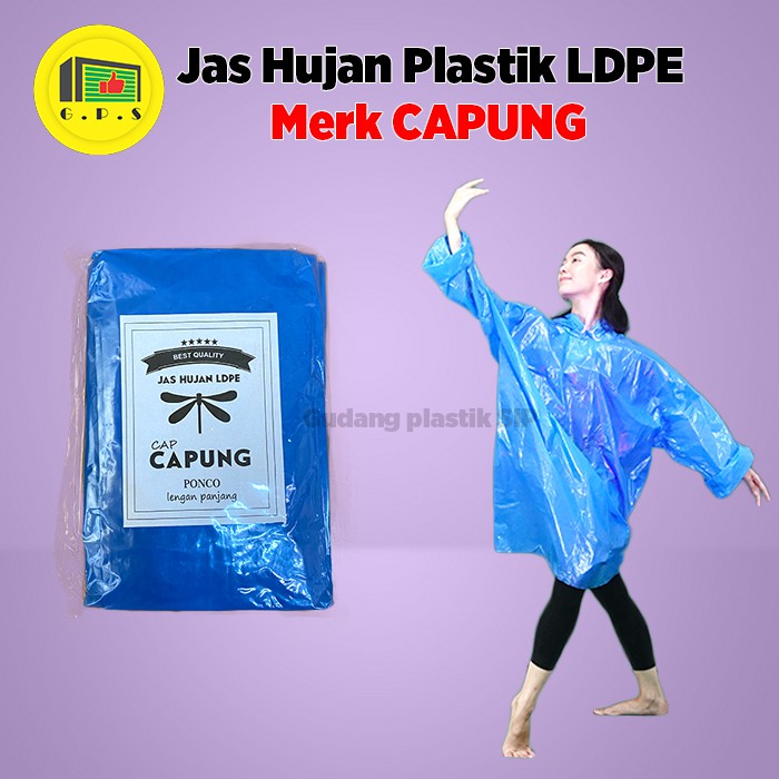 Jas Hujan Plastik Poncho Merk CAPUNG Tebal Murah