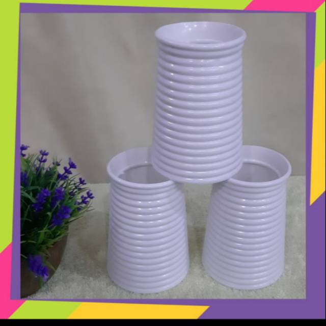 Pot bunga melamin ulir putih/ pot tanaman artificial/sku 153