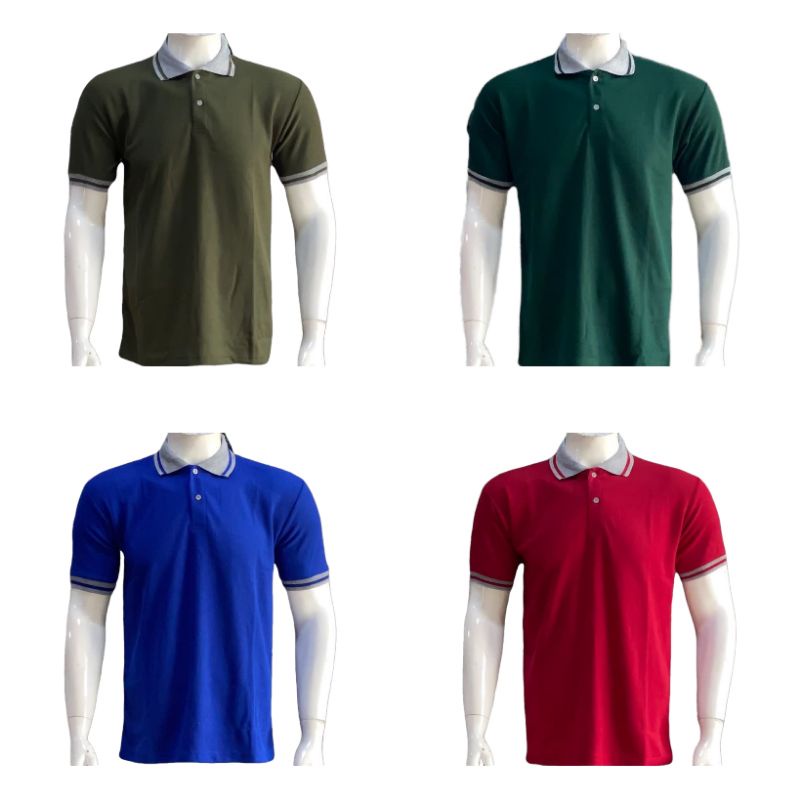 Kaos Kerah Lengan Pendek Warna Hijau Army - Biru Benhur - Hijau Botol