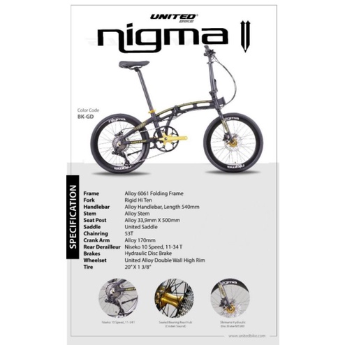 UNITED NIGMA V Sepeda Lipat 20 Inch Alloy 10sp HYDRAULIC