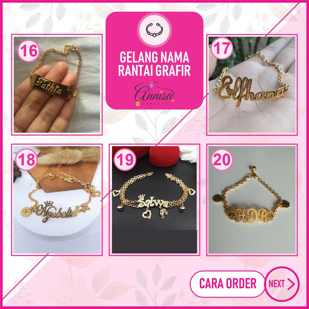 Gelang Request Nama Grafir Gold Lapis Emas 23k
