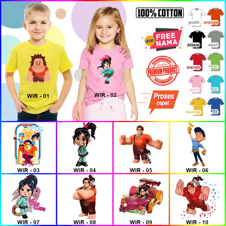 Baju Kaos ANAK DAN DEWASA WRECK IT RALPH COUPLE (FREE NAMA)