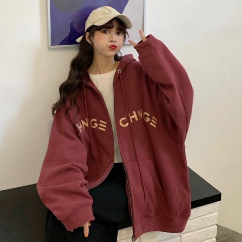 S - XXXXXL(6XL) Zip Hoodie CHNGE Change OVERSIZE Jaket Resleting Fleece BIGSIZE Korean Style Sweatshirt Pria Wanita Harajuku Jaketin aja