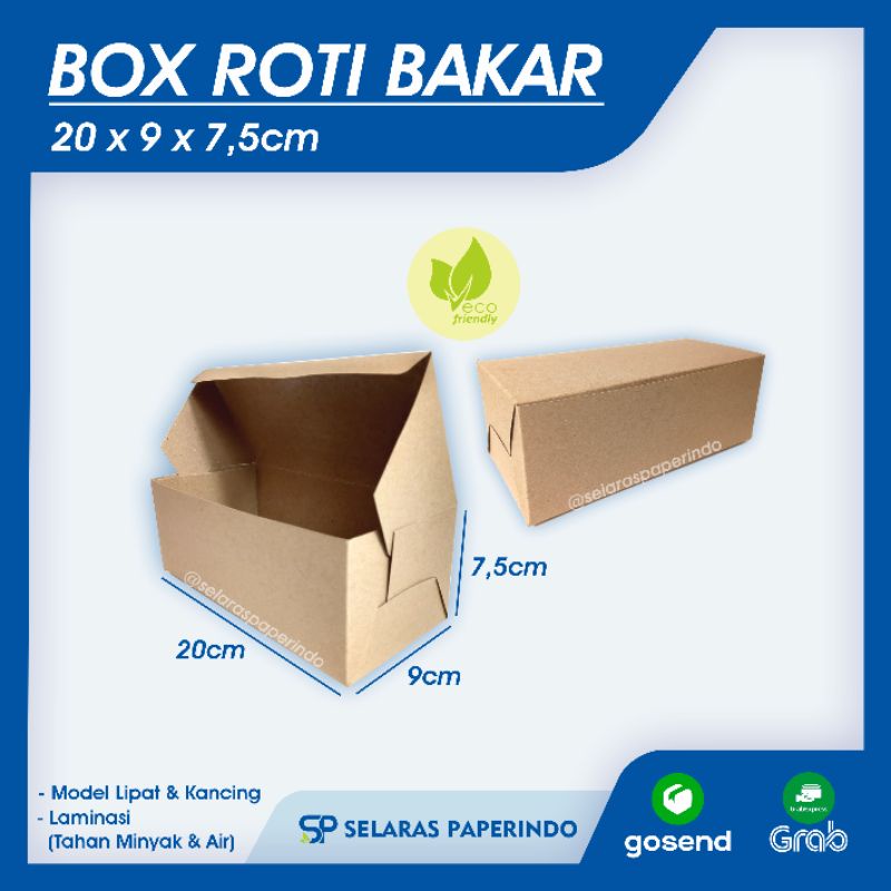 ISI 50pcs | BOX ROTI BAKAR 20x9x7,5 cm - DUS ROTI BAKAR KRAFT COKLAT POLOS 20x9