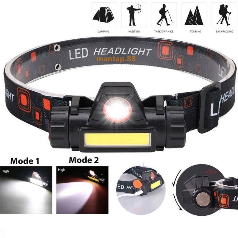 Senter Kepala LED CAS XPE Super Terang High Power Head Lamp COB Rechargeable Plus Magnet