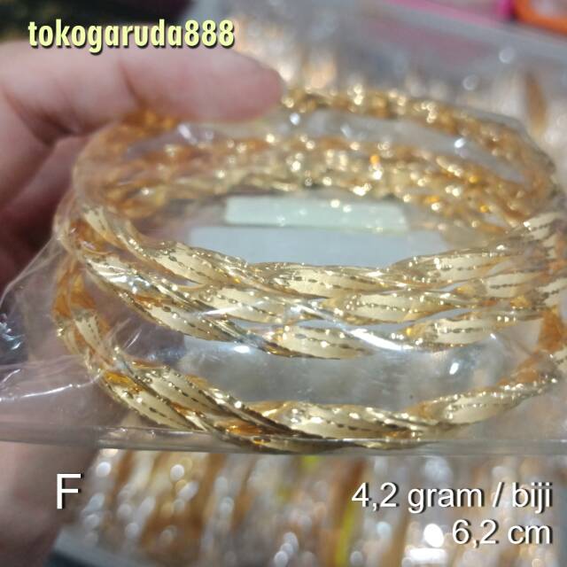 Gelang tangan anak dan dewasa emas asli kadar 700 70% 22 bangle gold ukir keroncong kuning putih cantik ringan baru