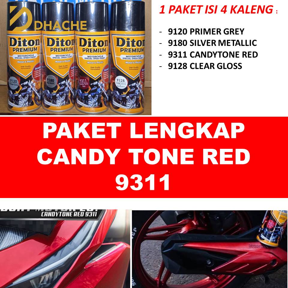 PAKET LENGKAP Cat Pilox Diton Premium Candy Tone Red 9311 400ml Warna Cendi Kendy Merah Pylox