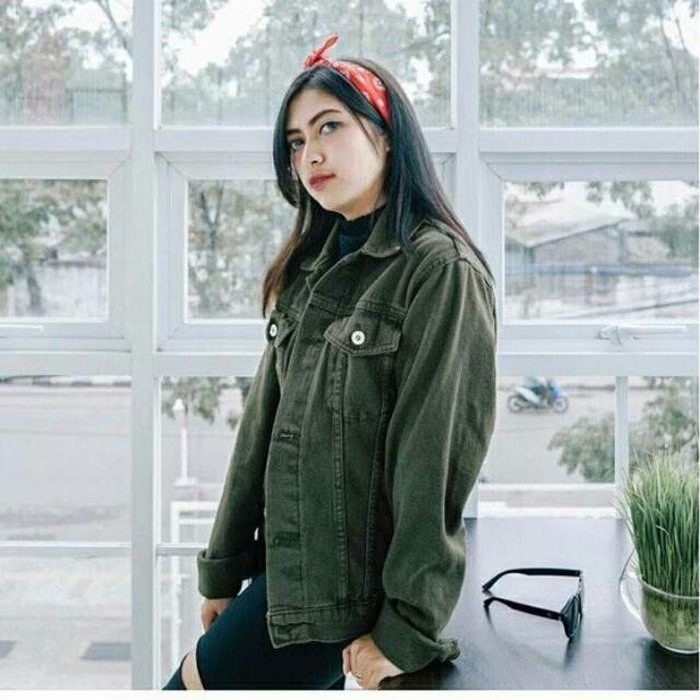 Model Jaket Jeans Hijau Cewek | Jaket Lucu | Cantik Premium Bandung Ukuran M, L dan XL