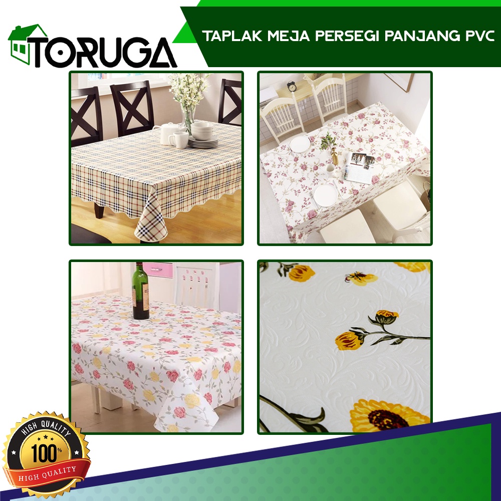 TAPLAK ALAS MEJA MAKAN TAMU PERSEGI ANTI AIR BAHAN PVC BUNGA 137 x 183cm