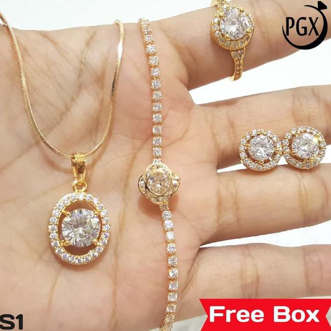 S1 Set Perhiasan Imitasi Xuping Lapis Emas -Paket Cincin Anting Kalung