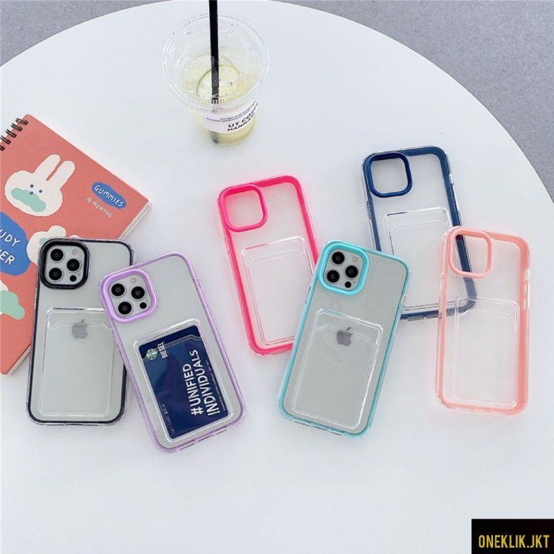 TRANSPARANT CARD WALLET HOLDER FOR iPHONE 12 13 PRO MINI PROMAX CASING HP