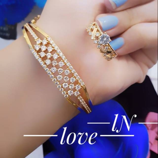 Xuping gelang plus cincin lapis emas 24k