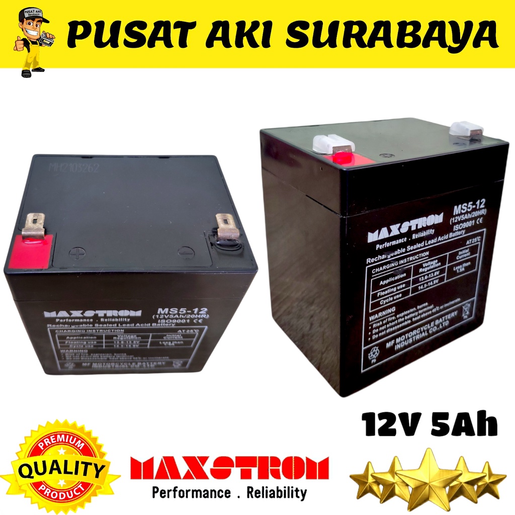 MAXSTROM 12 VOLT 5AH 12V 4.5AH MOBILAN AKI ANAK RIDE ON CAR TOYS CHILDREN PLIKO EXOTIC PASIFIC PMB JEEP BATERAI 12V 4.5AH VRLA UPS INVERTER TIMBANGAN