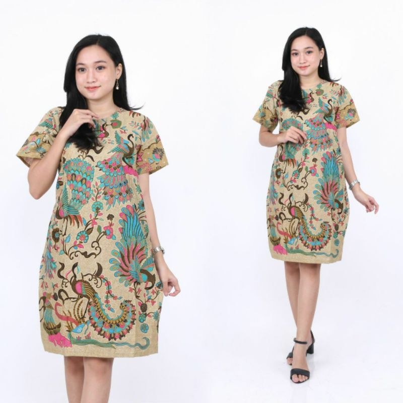 PROMO BATIK COUPLE KELUARGA SARIMBIT sania ruffle batik ori ndoro jowi motif Merak Tosca-DRESS DEWASA