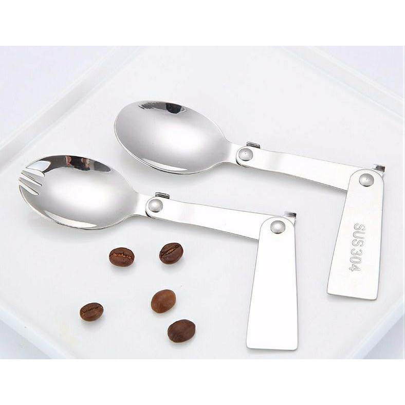 SO Sendok lipat steinless steel 304 free kotak portable foldable spoon kantor piknik traveling