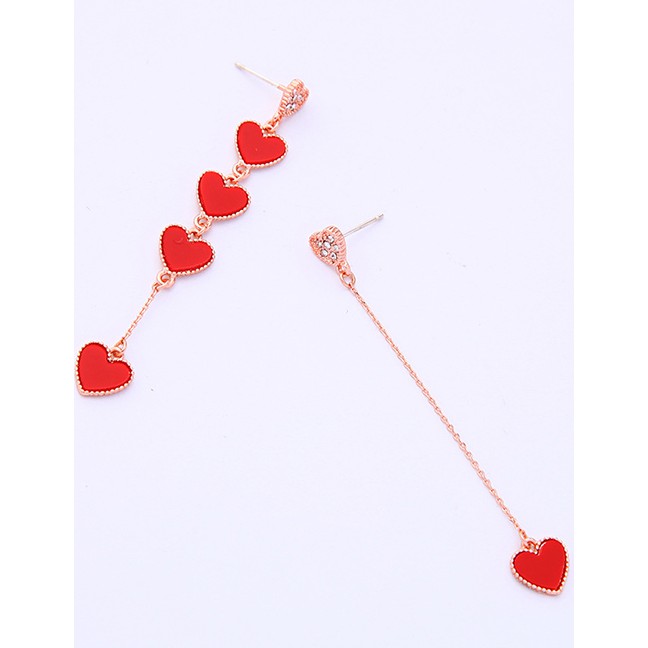 LRC Anting Tusuk Fashion Red S925 Sterling Silver Drip Heart-shaped Acrylic Earrings F91435