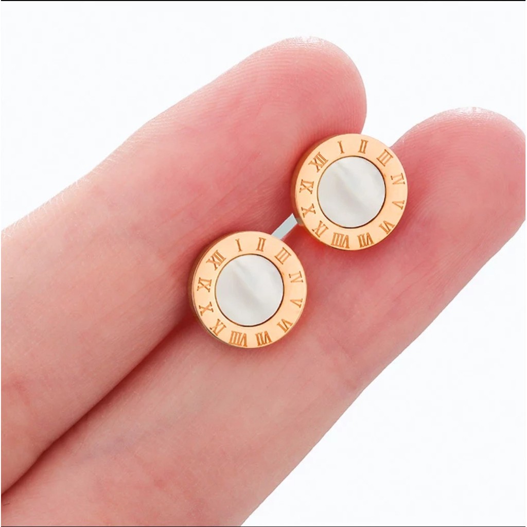 Anting Titanium B*lgr White Shell Rose Gold dan Gold