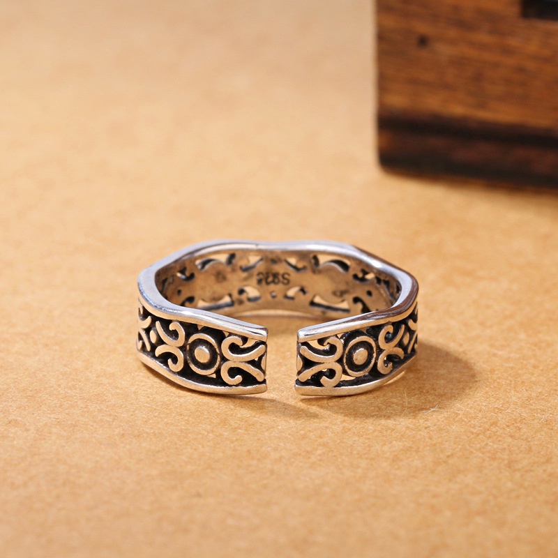 cincin perak 925 asli untuk wanita/Cincin yang Dapat Disesuaikan Pola Cakar Perhiasan Retro