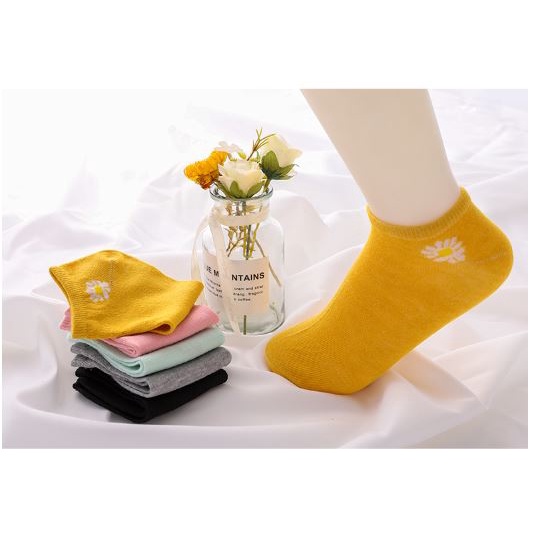 RSB KK223 Kaos Kaki Wanita Motif Bunga Daisy Kaos Kaki Pendek Socks Korea Murah Import