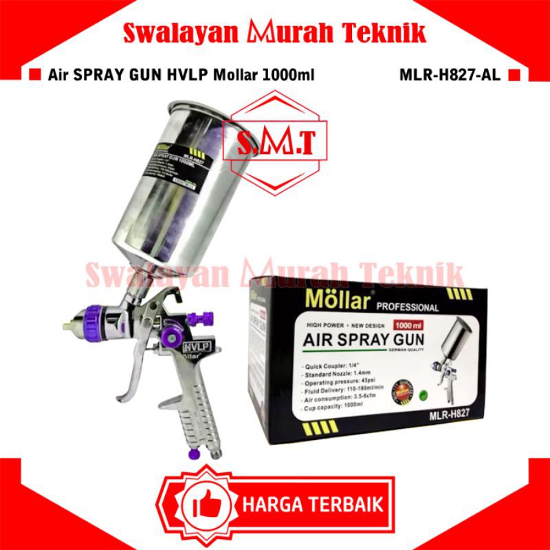 Spraygun HVLP Mollar H827 Spray Gun 1000cc Tabung Cup Aluminium