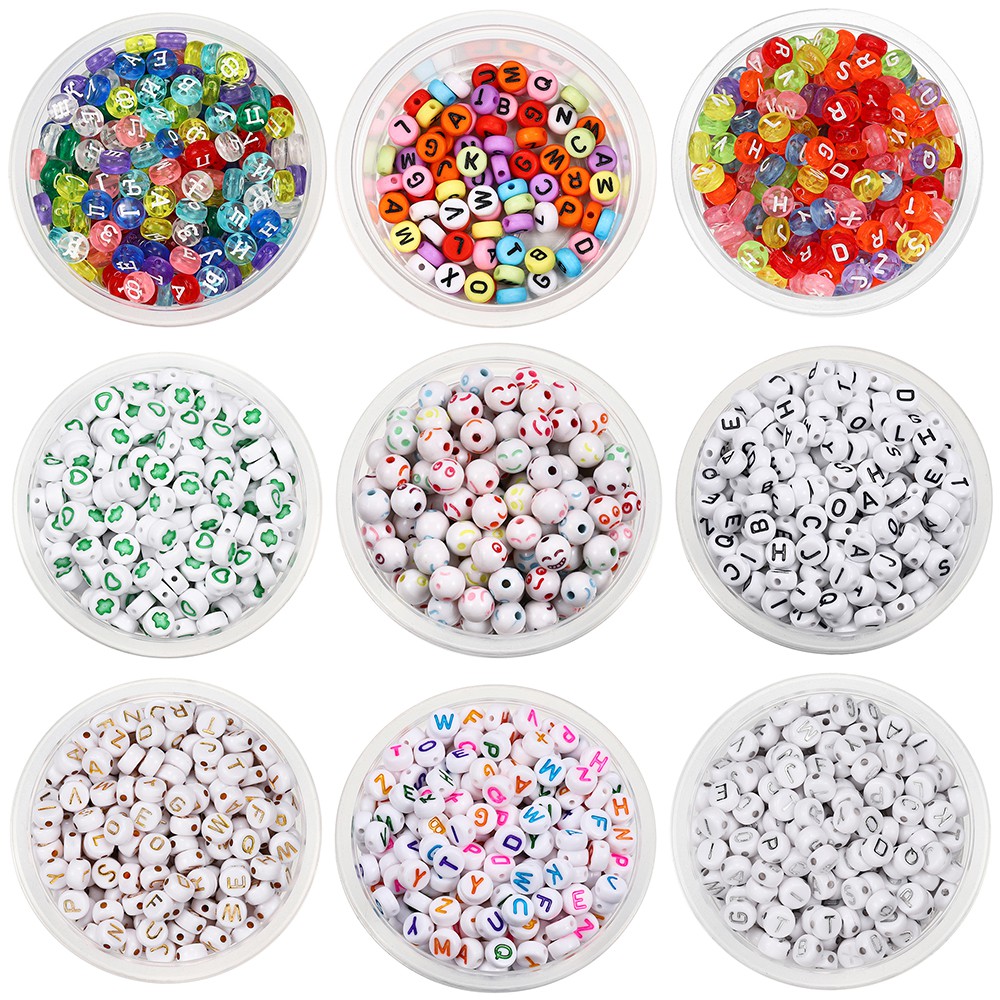 120pcs / Lot Manik-Manik Bulat Motif Huruf Bahan Akrilik Ukuran 7x4mm / 1.5mm Untuk Membuat Perhiasan Diy