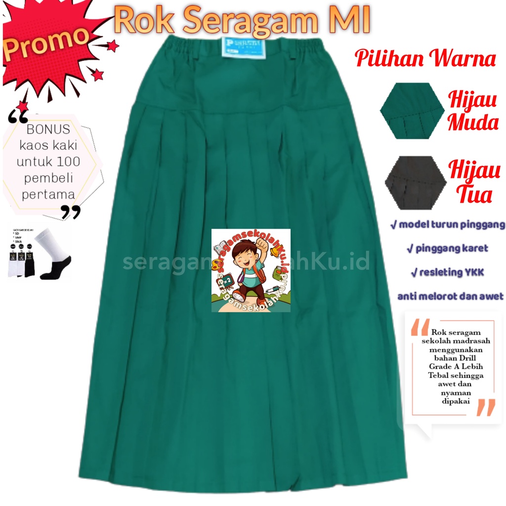 Rok Panjang Seragam Sekolah Hijau MI hijau Army Madrasah Rok Panjang Warna Hijau Tua Rok Seragam SD 