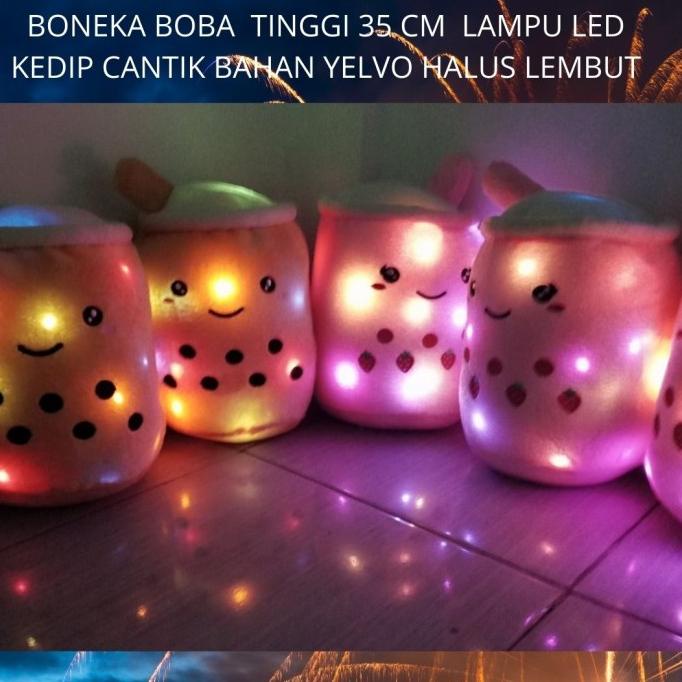 Boneka Boba Bantal Boba T: 35 CM Lampu LED Kedip Cantik Bahan Lembut