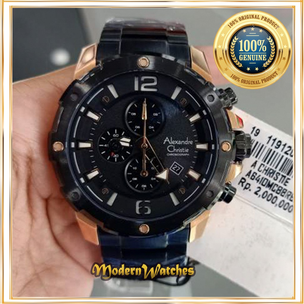 Jam Tangan Ori Alexandre Christie Pria AC 6410 Alexander Christi AC6410 Hitam Rosegold Black Sporty