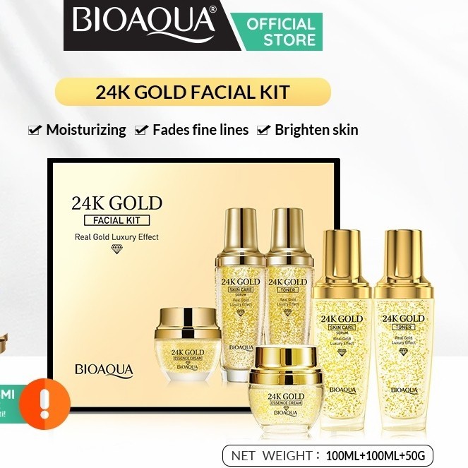 BIOAQUA 24K Gold Facial Kit Paket Skincare Toner Serum Essence BPOM ok