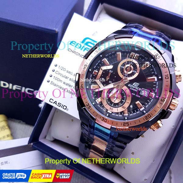 Casio Edifice Original Japan EFR 539D  - 1A2VUDF Chain Stainless Black Kombi RoseGold