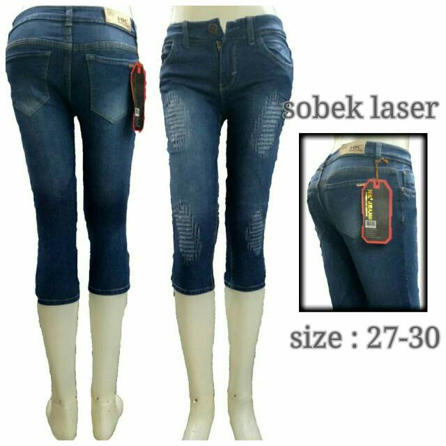 Jeans wanita setengah pnjang sobek laser
