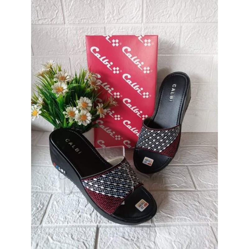 Sandal wedghes calby murah-Slop 03 MERAH