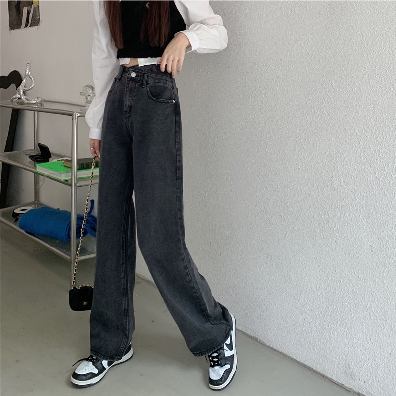 Celana Jeans Wanita Kekinian Loose High Waist Celana Panjang Jeans Kulot Boyfriend Korean Style