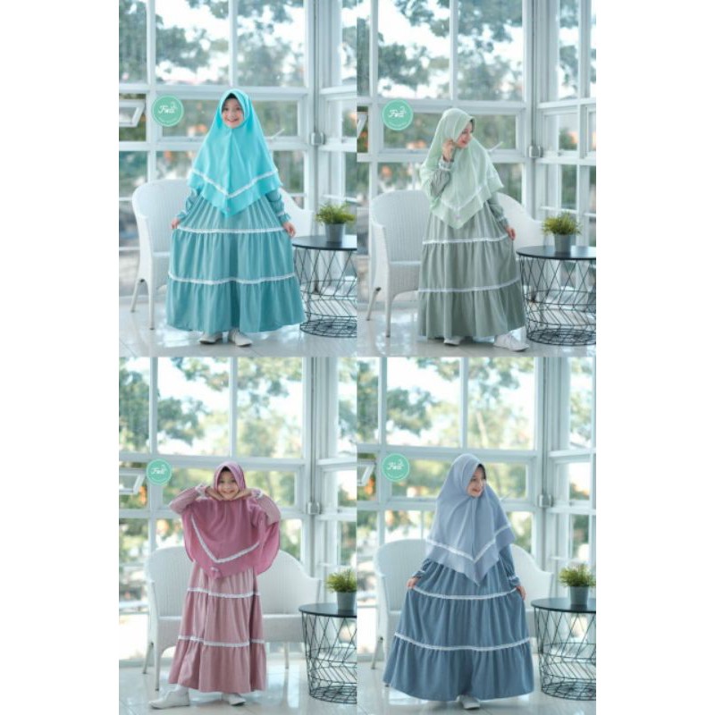 BAJU GAMIS ANAK PEREMPUAN SET KERUDUNG SYARI POLOS 2-13TAHUN