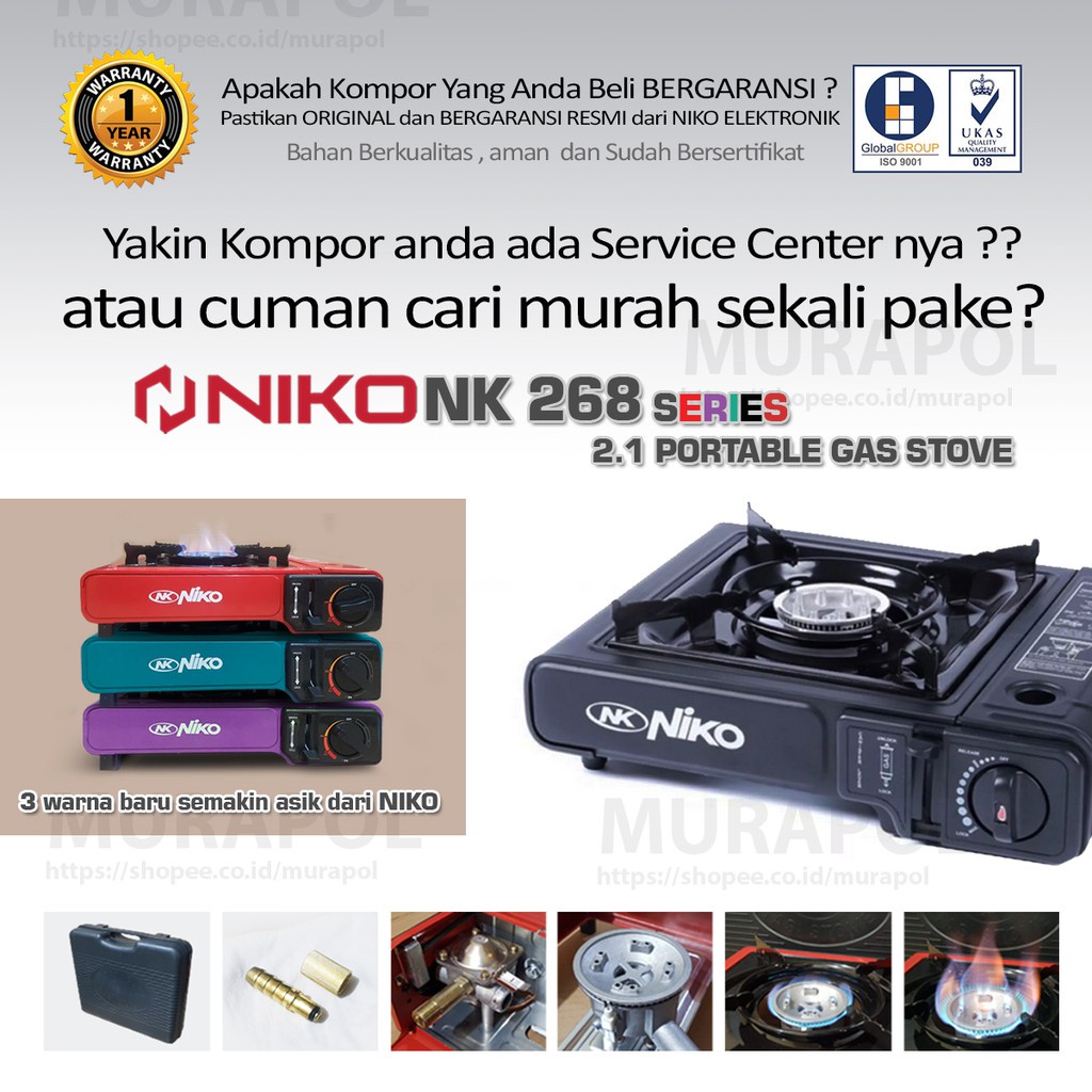 Kompor Gas Portable NIKO 268 C [1 Tungku] Kompor camping kemah grill bakar daging