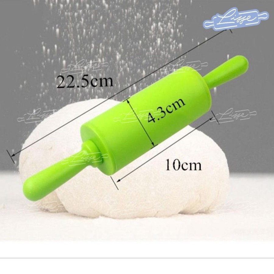 Silicone Rolling Pin Non Stick / Penggilas Adonan Silikon Handle Kayu