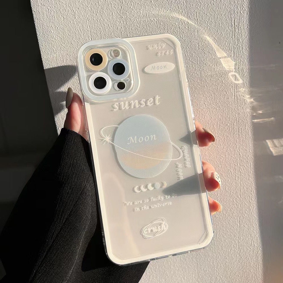 Transparan Planet Pola Casing Ponsel untuk iPhone 12 13 11 Pro Max X Xs Max Xr 7 8 Plus Casing Silikon JBxx